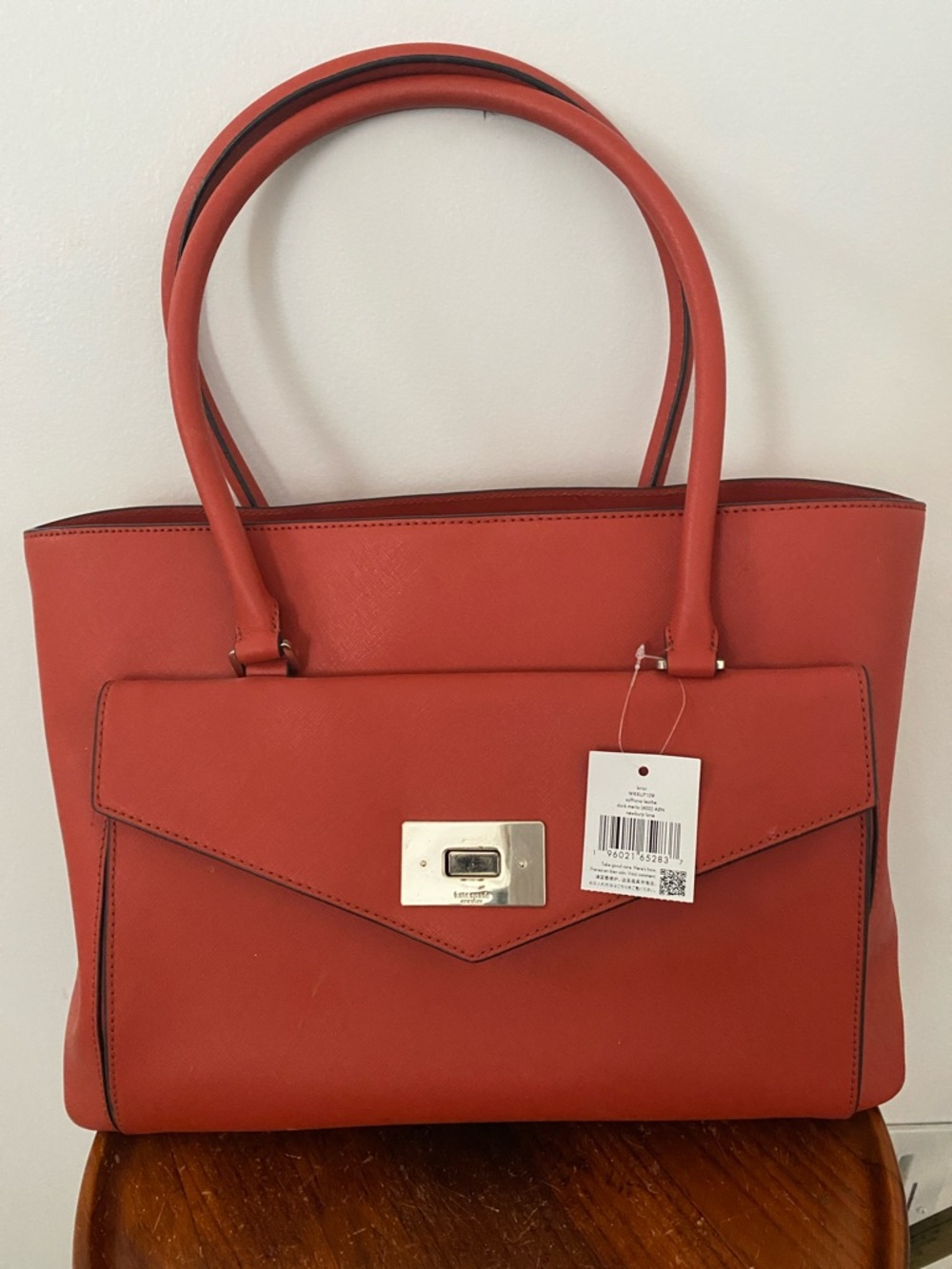 kate spade Coral-Red Leather Tote with Front Envelope Pocket